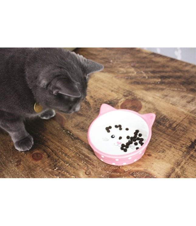 Happy Pet Voerbak Kat Polka Roze / Creme