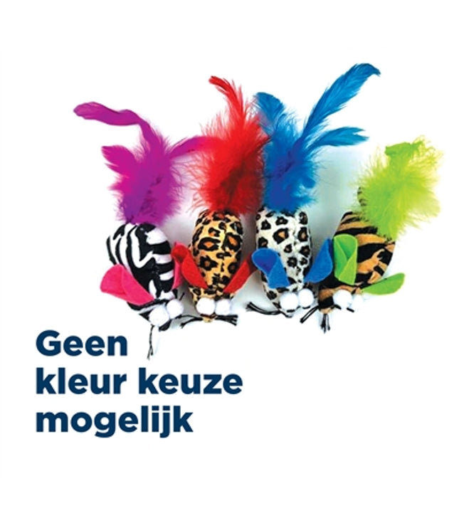 Happy Pet Tabby Patch Safari Muis Met Veren Assorti