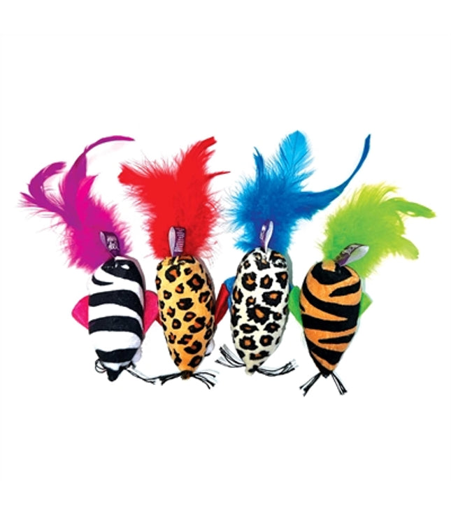 Happy Pet Tabby Patch Safari Muis Met Veren Assorti