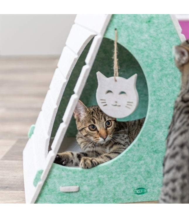 Trixie Kattenmand Speelbox Lucy Driehoekig Vilt Zand / Groen